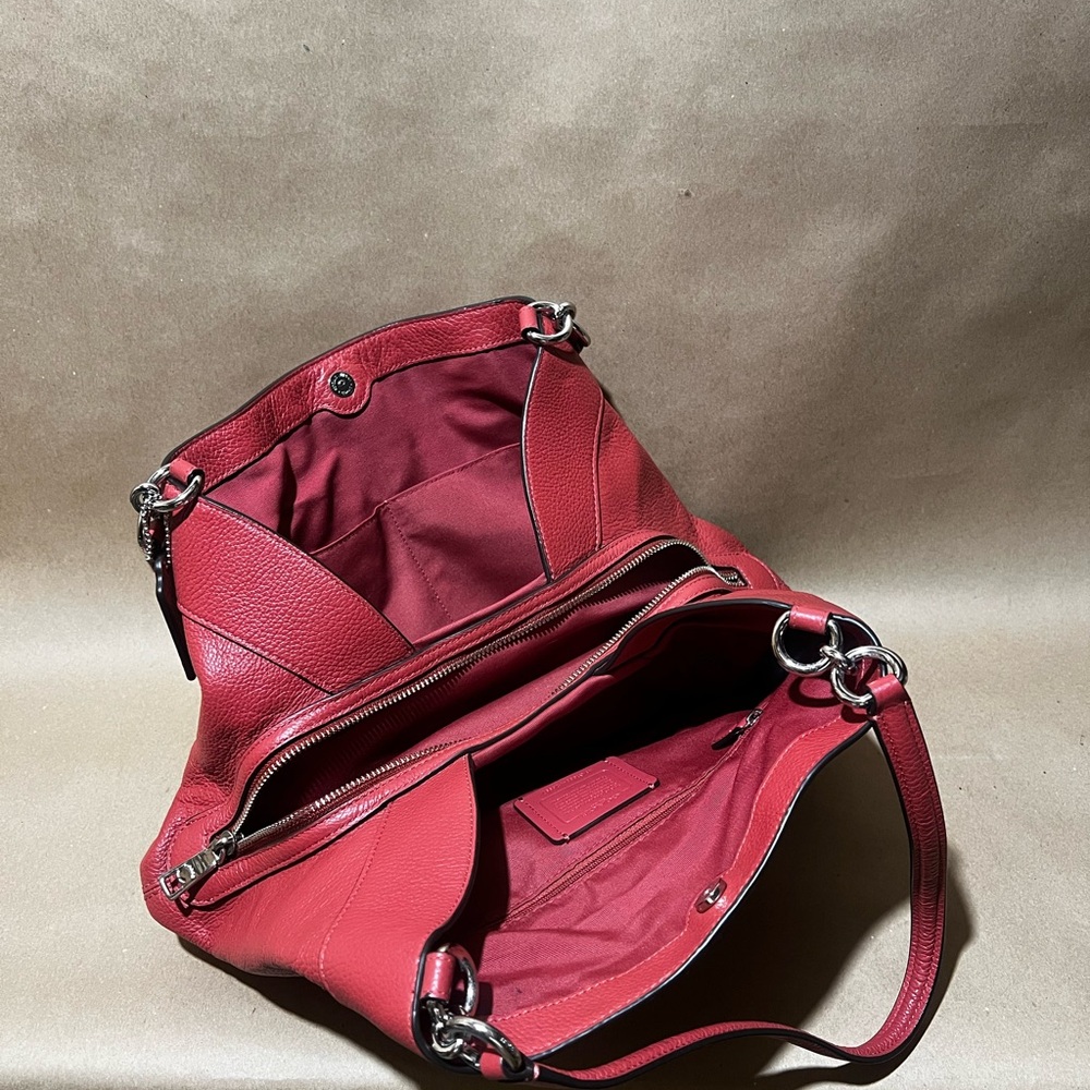 Coach Pebbled Leather Shoulder Tote in Dusty Red - Picture 9 of 10